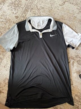 Nike Men’s Black Polo with White Sleeves and Collar
